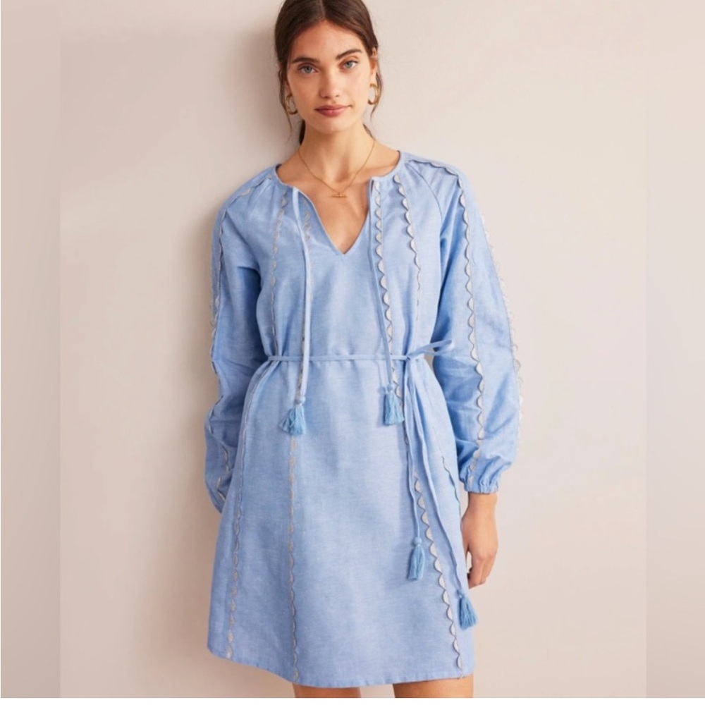 Boden Sky Blue Dress with Tassel Accents